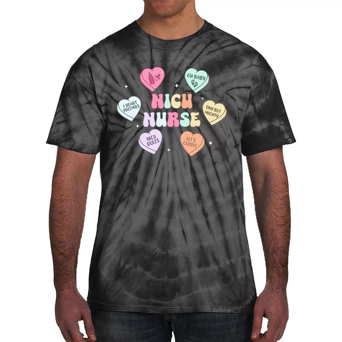 Valentines Day Groovy Heart Candy Nicu Nurse Tie-Dye T-Shirt