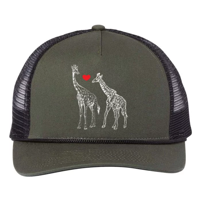 Valentines Day Giraffes Matching Couple Love Heart Gifts For Her And Him Retro Rope Trucker Hat Cap