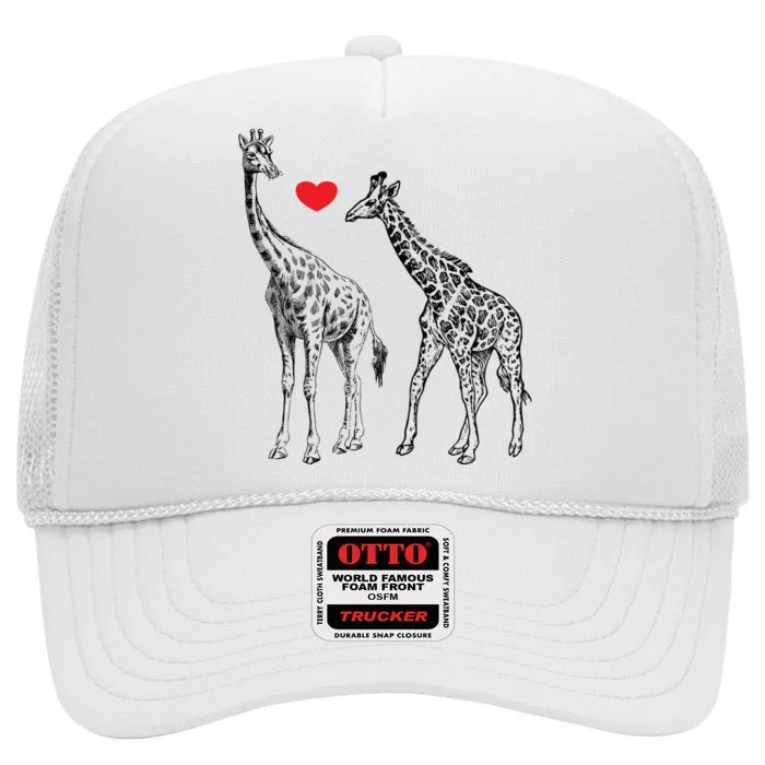 Valentines Day Giraffes Matching Couple Love Heart Gifts For Her And Him High Crown Mesh Trucker Hat