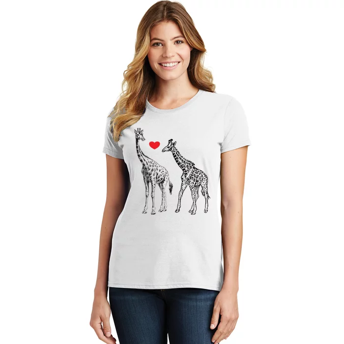 Valentines Day Giraffes Matching Couple Love Heart Gifts For Her And Him Women's T-Shirt