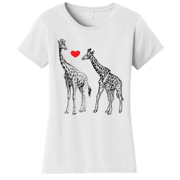 Valentines Day Giraffes Matching Couple Love Heart Gifts For Her And Him Women's T-Shirt