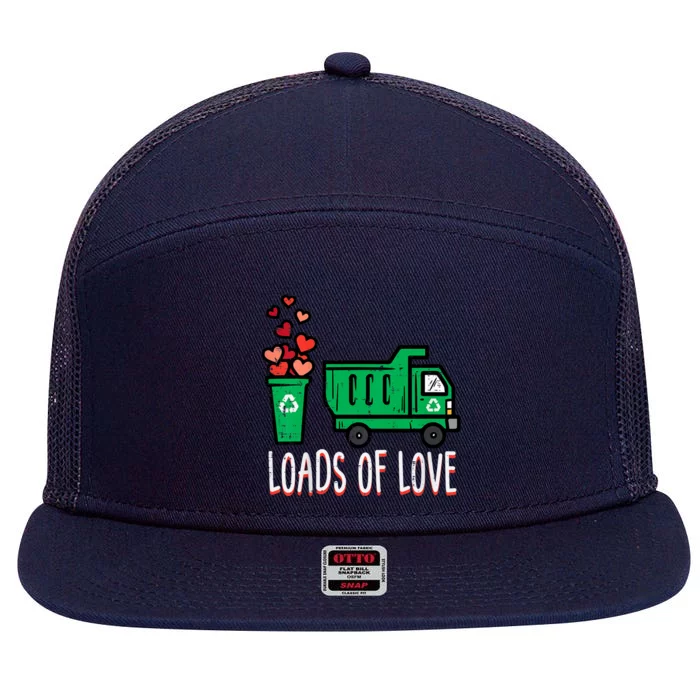 Valentines Day Garbage Truck Loads Of Love 7 Panel Mesh Trucker Snapback Hat