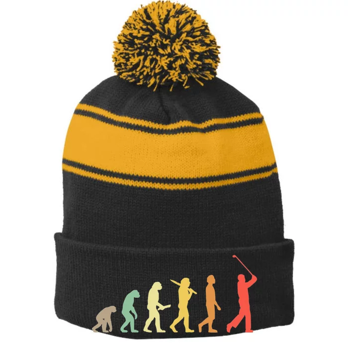 Vintage Disc Golf Gift Retro Evolution Disc Golf Stripe Pom Pom Beanie