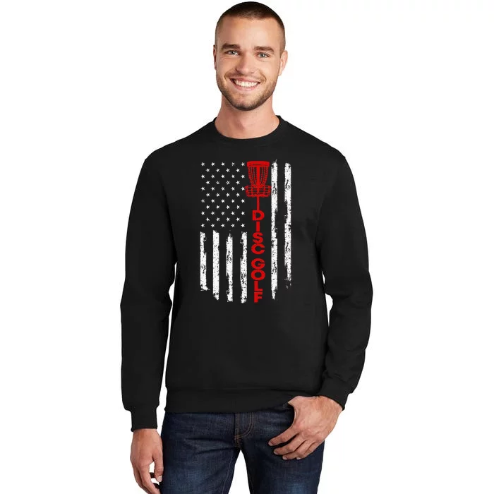 Vintage Disc Golf Basket American Flag For Disc Golfers Tall Sweatshirt