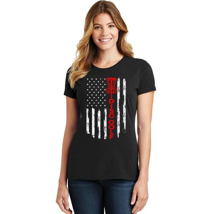 Vintage Disc Golf Basket American Flag For Disc Golfers Women's T-Shirt