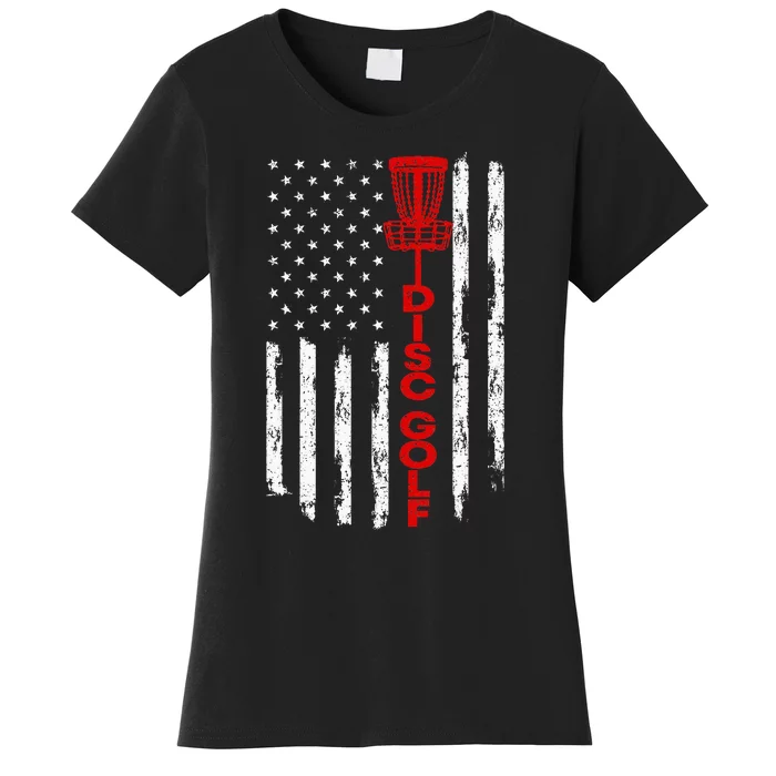 Vintage Disc Golf Basket American Flag For Disc Golfers Women's T-Shirt