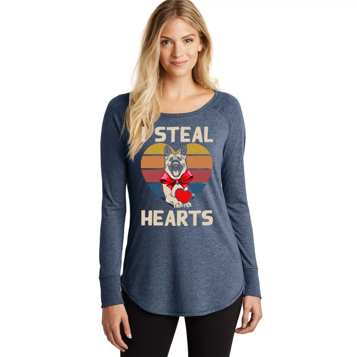 Valentines Day Ger Shepherd I Steal Hearts Vday Dog Lover Gift Women's Perfect Tri Tunic Long Sleeve Shirt