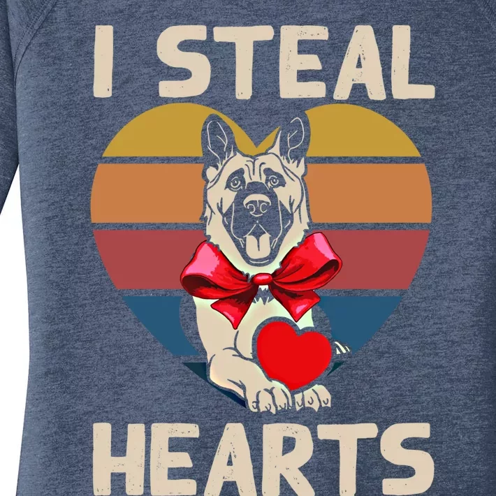 Valentines Day Ger Shepherd I Steal Hearts Vday Dog Lover Gift Women's Perfect Tri Tunic Long Sleeve Shirt