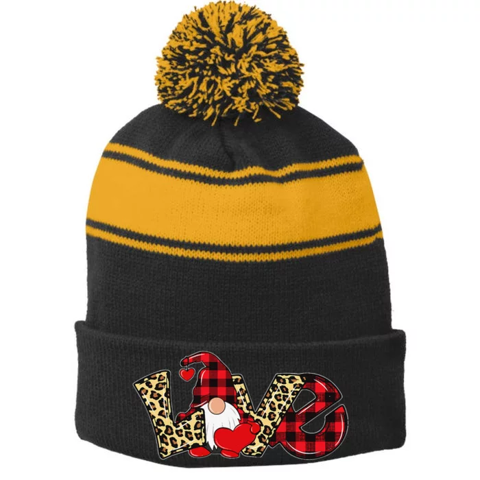 Valentine's Day Gnome Leopard Love Funny Stripe Pom Pom Beanie