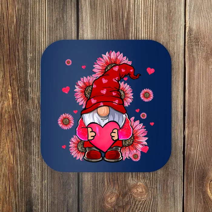 Valentines Day Gnome Lovers Sunflower Coaster