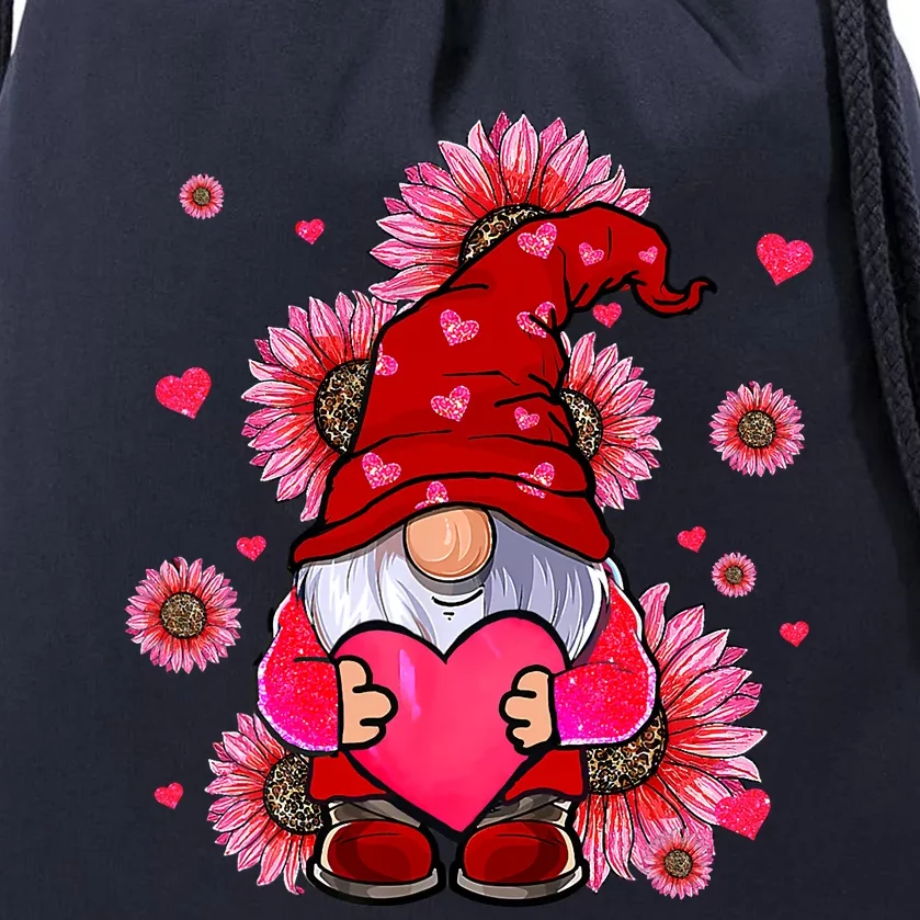 Valentines Day Gnome Lovers Sunflower Drawstring Bag