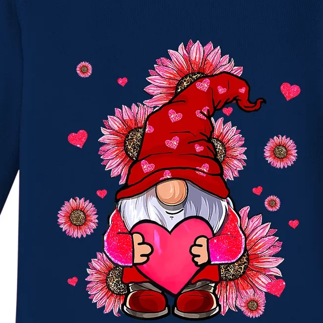 Valentines Day Gnome Lovers Sunflower Baby Long Sleeve Bodysuit