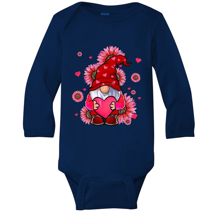 Valentines Day Gnome Lovers Sunflower Baby Long Sleeve Bodysuit