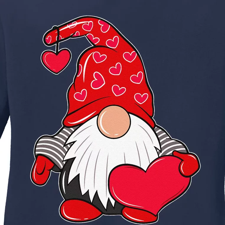 Valentine's Day Gnome Love Holding Heart Funny Ladies Long Sleeve Shirt