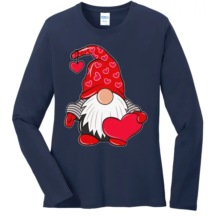 Valentine's Day Gnome Love Holding Heart Funny Ladies Long Sleeve Shirt