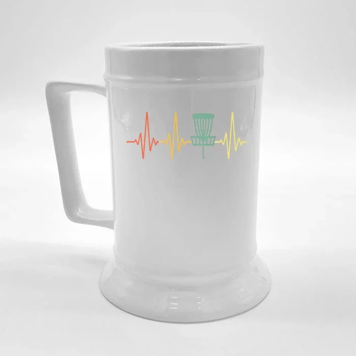 Vintage Disc Golf Retro Heartbeat Gift Disc Golf Gift Front & Back Beer Stein