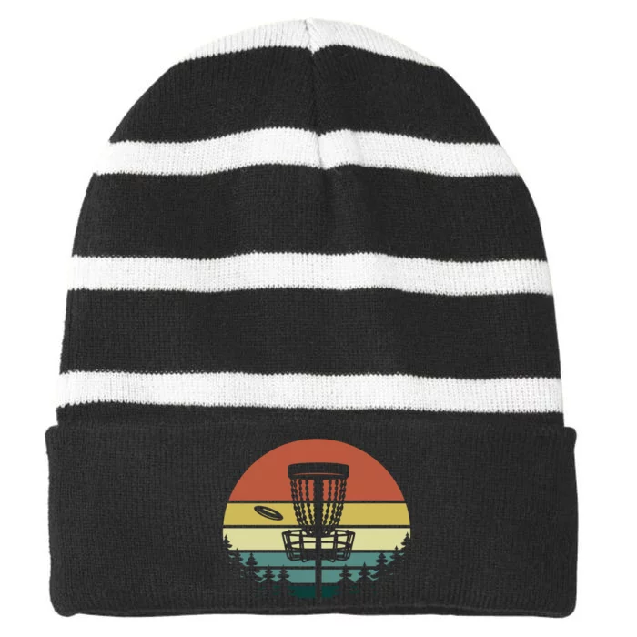 Vintage Disc Golf Frisbee Golf Golfing Basket Striped Beanie with Solid Band