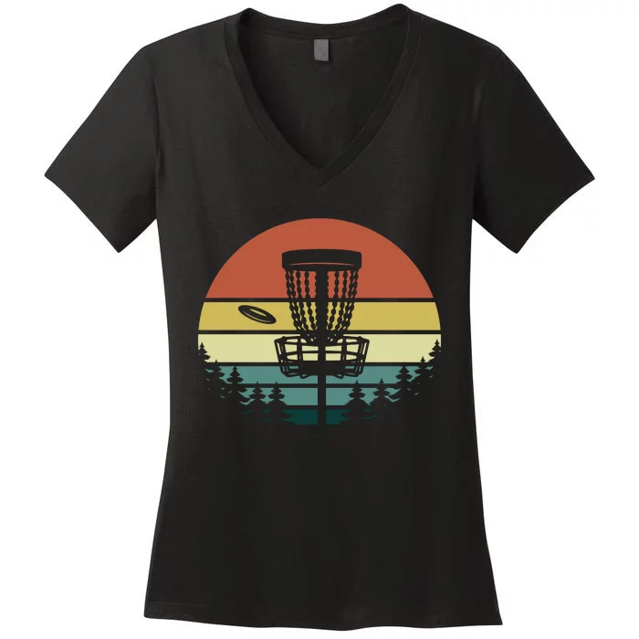 Vintage Disc Golf Frisbee Golf Golfing Basket Women's V-Neck T-Shirt