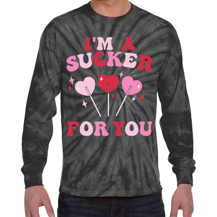 Valentines Day Groovy Cute Retro Im A Sucker For You Tie-Dye Long Sleeve Shirt