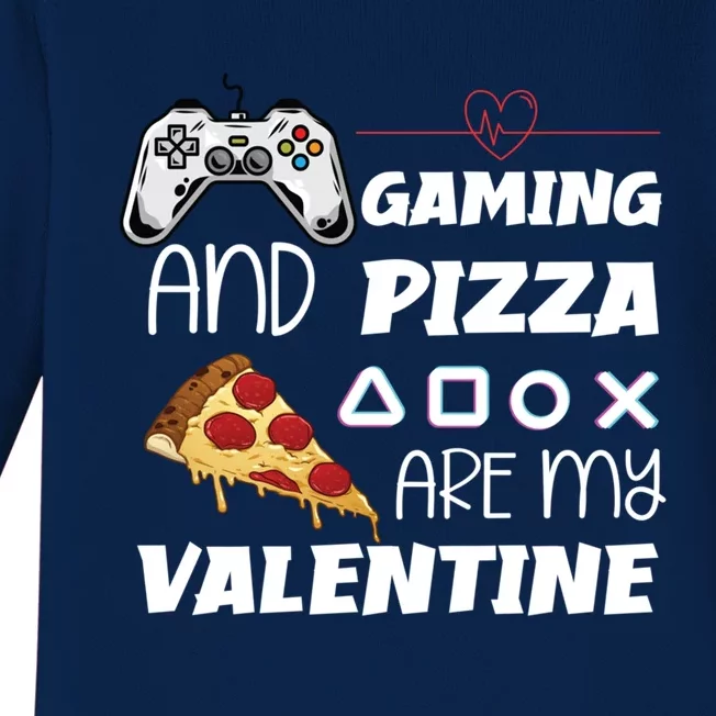 Valentines Day Gamer Funny Pizza Lover Valentine Pizza Funny Gift Baby Long Sleeve Bodysuit