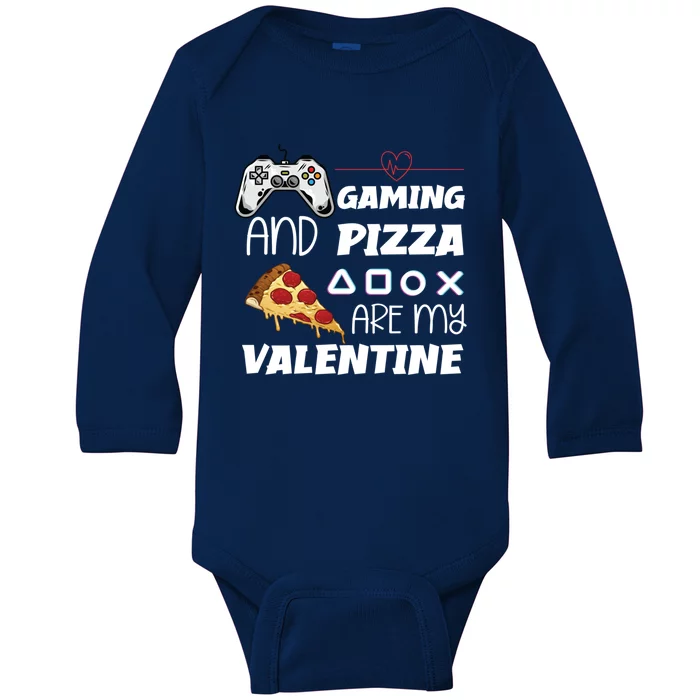 Valentines Day Gamer Funny Pizza Lover Valentine Pizza Funny Gift Baby Long Sleeve Bodysuit