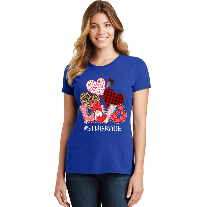 Valentine's Day Gnome Love 5th Grade Teacher Funny Gift Women's T-Shirt