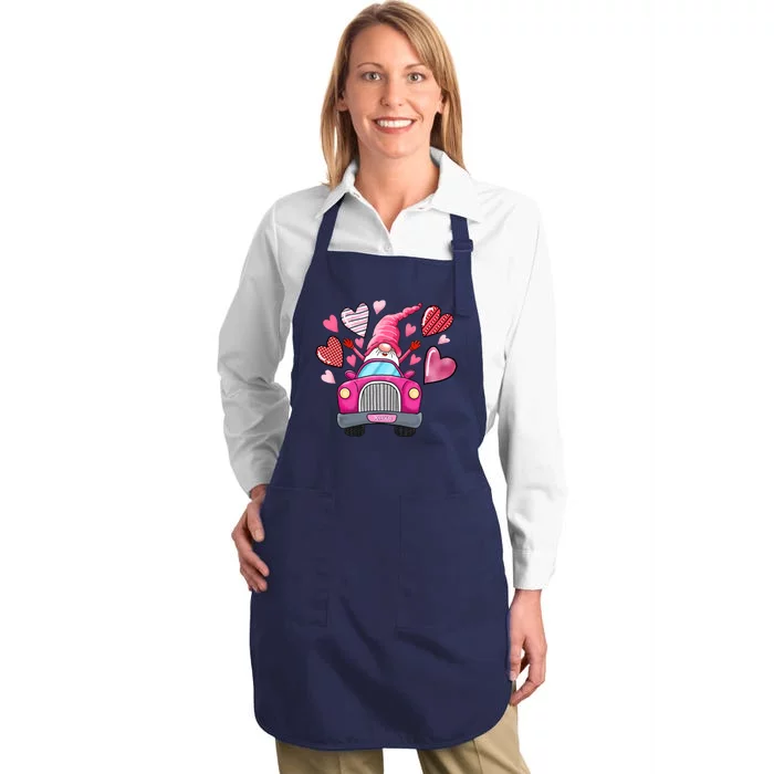 Valentines Day Gnome Heart Truck Full-Length Apron With Pocket