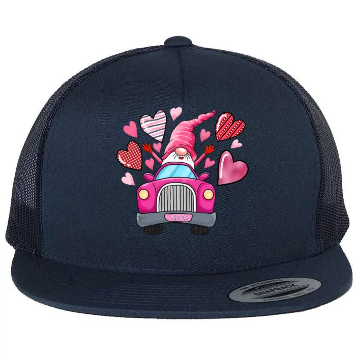 Valentines Day Gnome Heart Truck Flat Bill Trucker Hat