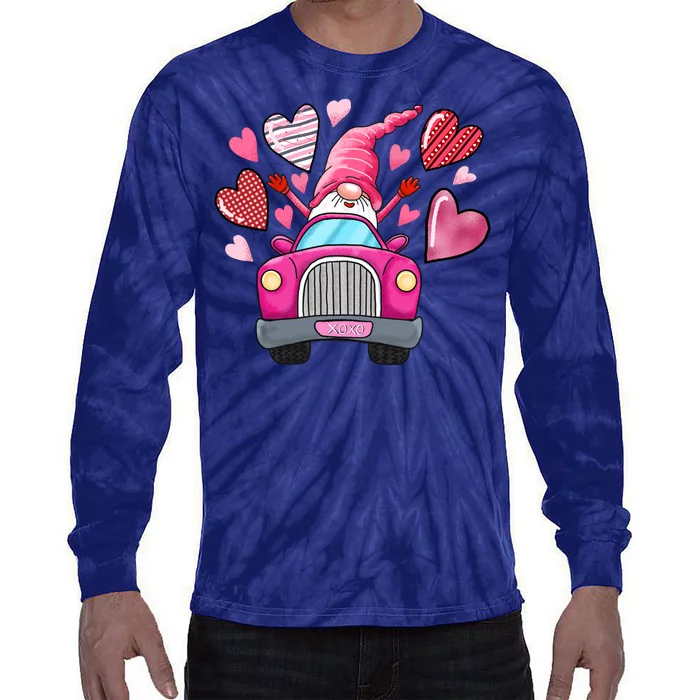 Valentines Day Gnome Heart Truck Tie-Dye Long Sleeve Shirt