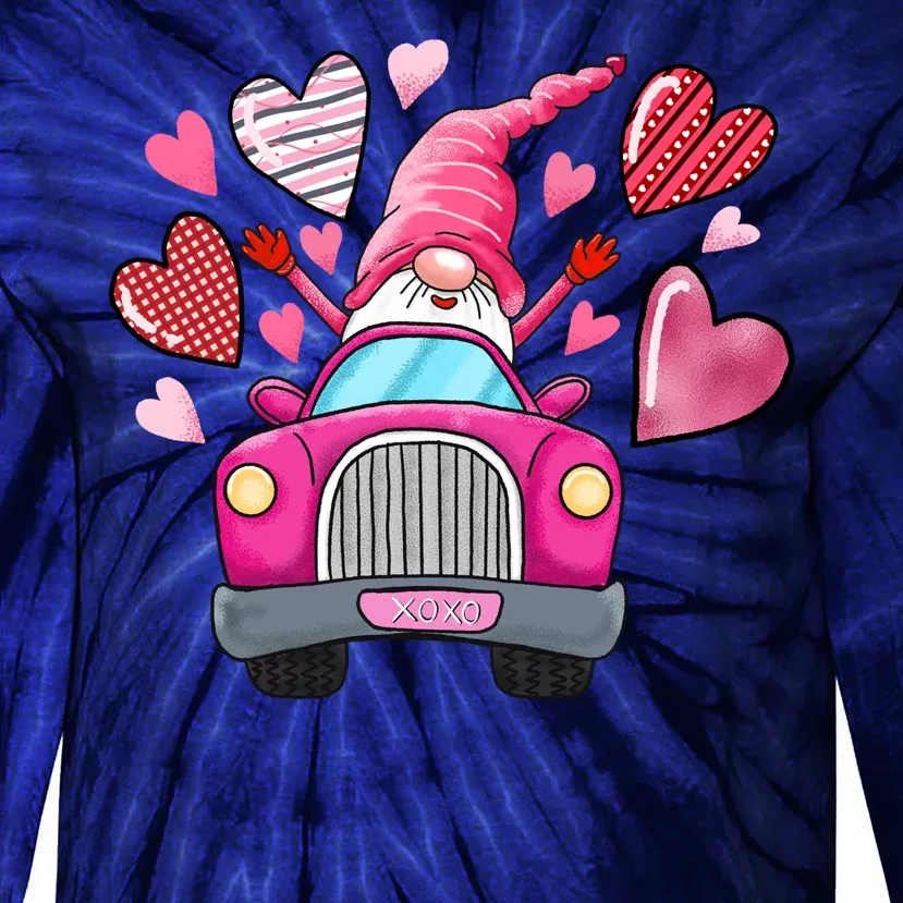 Valentines Day Gnome Heart Truck Tie-Dye Long Sleeve Shirt