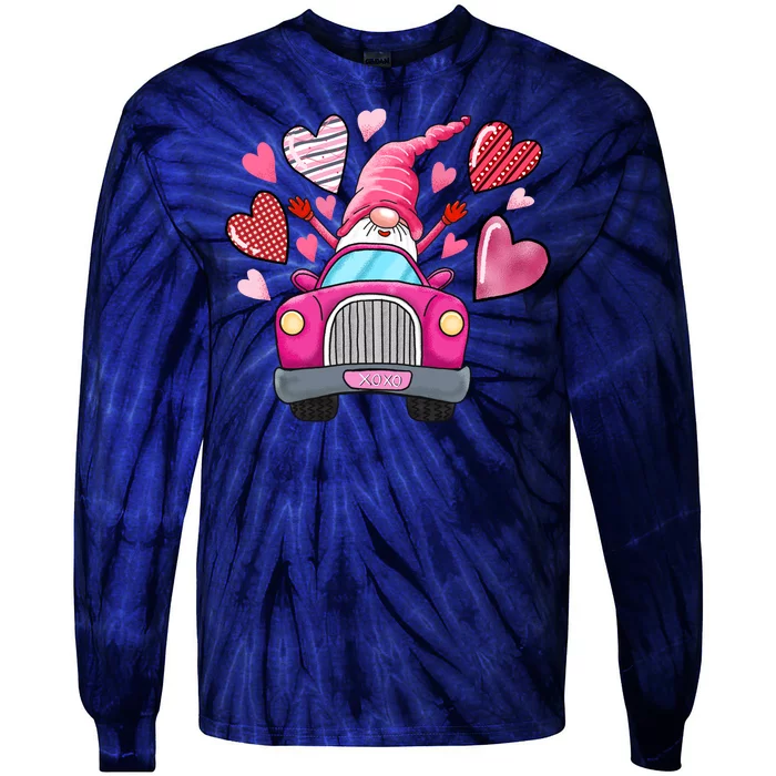 Valentines Day Gnome Heart Truck Tie-Dye Long Sleeve Shirt