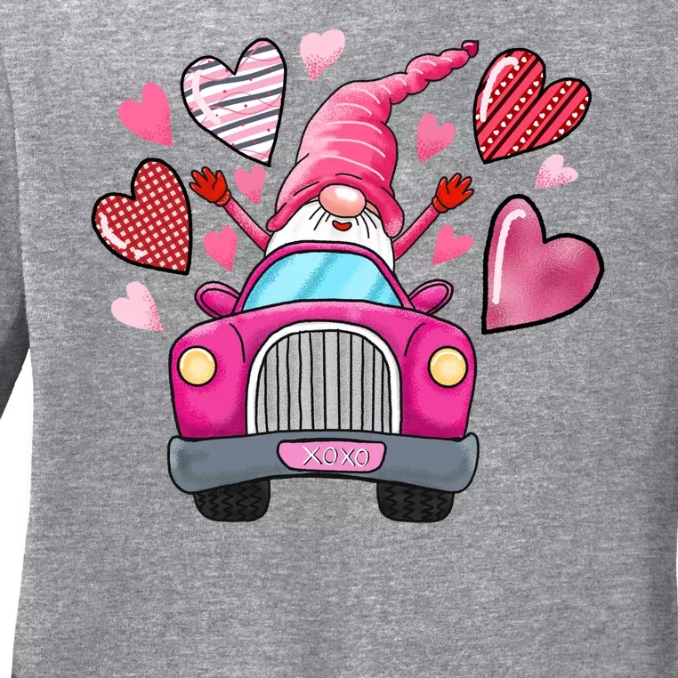 Valentines Day Gnome Heart Truck Ladies Long Sleeve Shirt