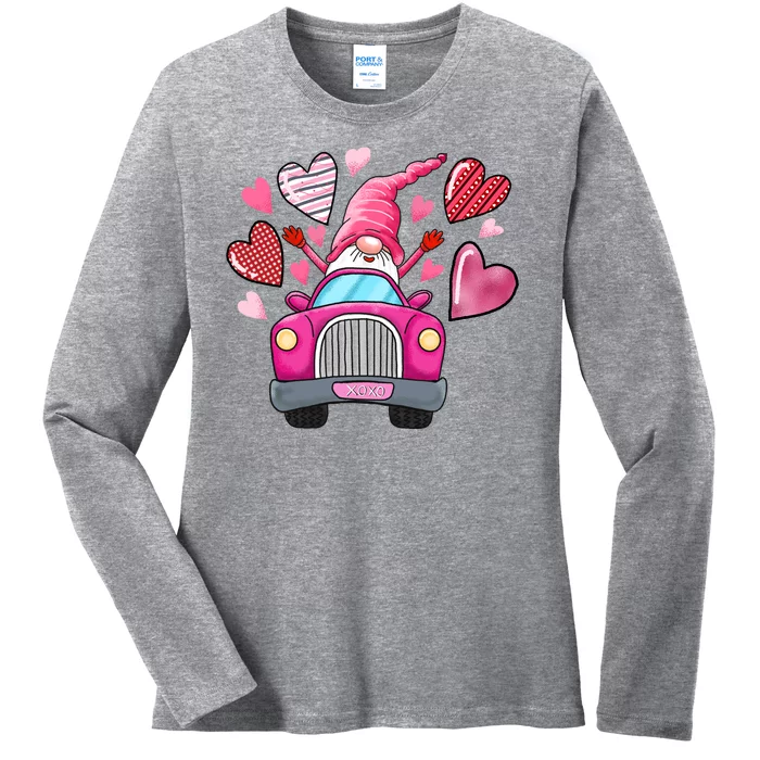 Valentines Day Gnome Heart Truck Ladies Long Sleeve Shirt