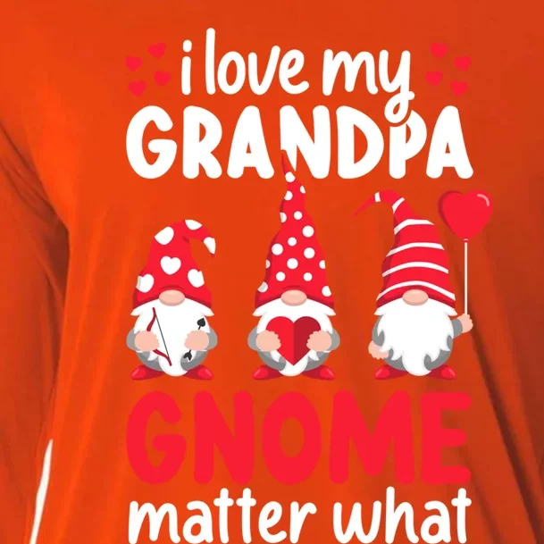 Valentines Day Grandpa Love Gnomes Red Heart Funny Gift Cooling Performance Long Sleeve Crew