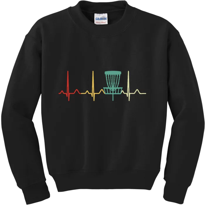 Vintage Disc Golf Retro Heartbeat Gift Disc Golf Kids Sweatshirt