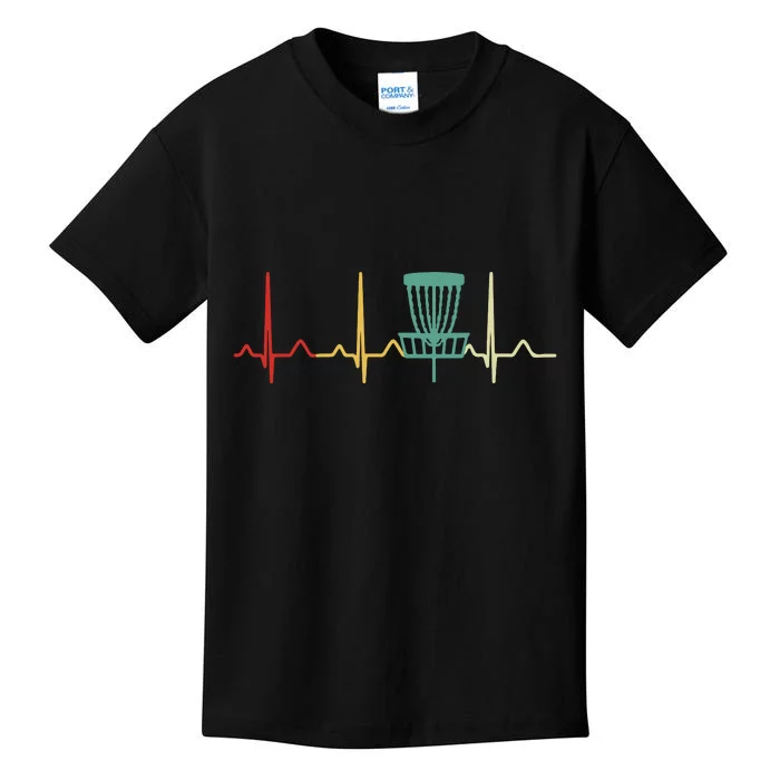 Vintage Disc Golf Retro Heartbeat Gift Disc Golf Kids T-Shirt