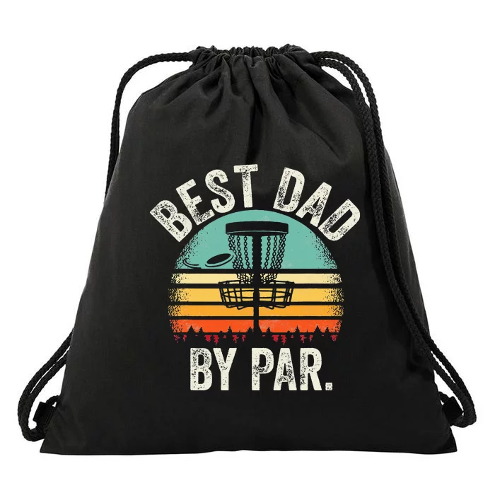 Vintage Disc Golf Dad Gift - Best Dad By Par Disk Golf Drawstring Bag