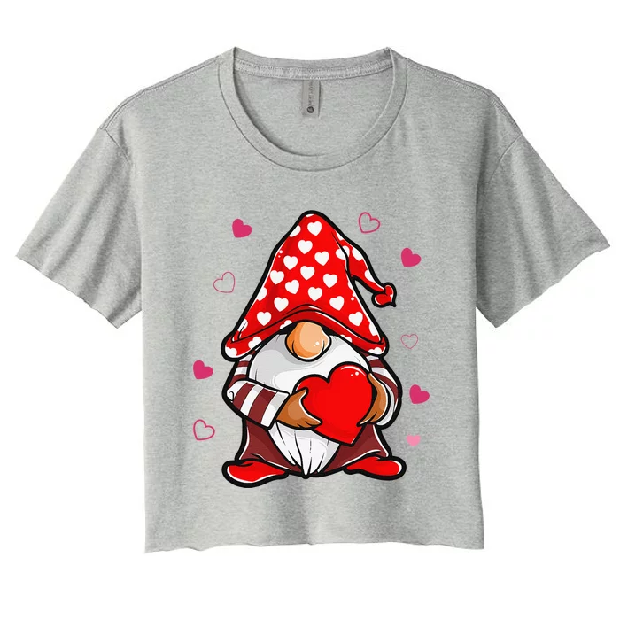 Valentines Day Gnome Love Funnys Women's Crop Top Tee