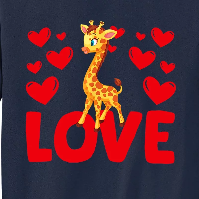 Valentine's Day Hearts Love Giraffes Animal Lovers Wo Tall Sweatshirt