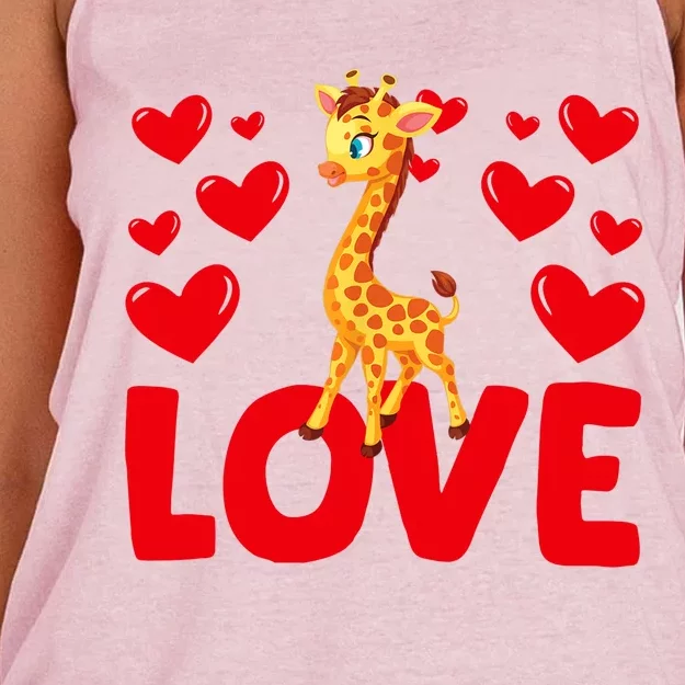 Valentine's Day Hearts Love Giraffes Animal Lovers Wo Women's Knotted Racerback Tank