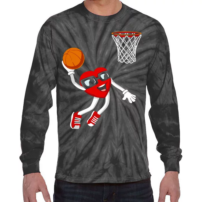 Valentines Day Heart Dunking Basketball Tie-Dye Long Sleeve Shirt