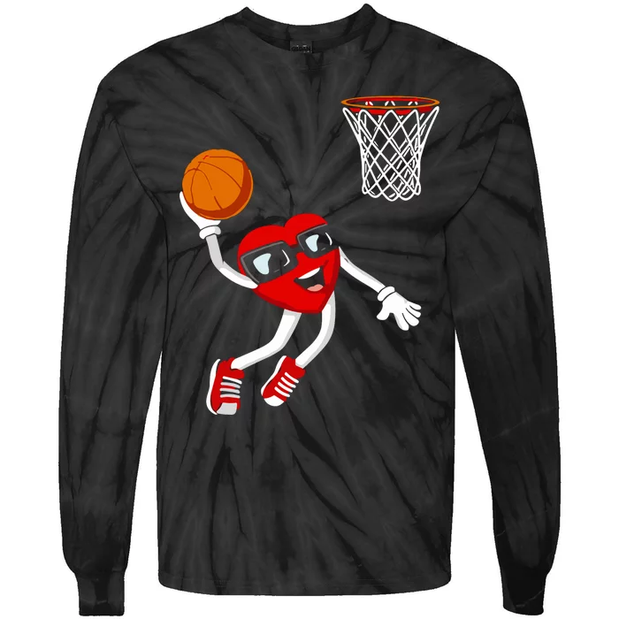 Valentines Day Heart Dunking Basketball Tie-Dye Long Sleeve Shirt