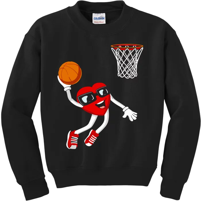 Valentines Day Heart Dunking Basketball Kids Sweatshirt