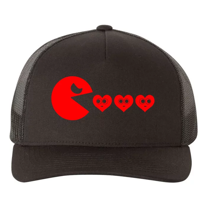 Valentines Day Hearts Eating Funny Gamer Game Yupoong Adult 5-Panel Trucker Hat