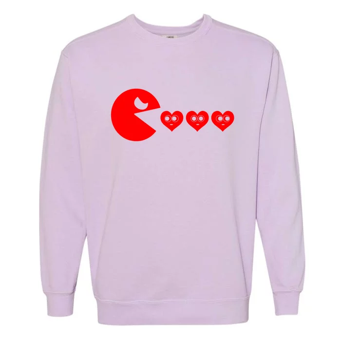 Valentines Day Hearts Eating Funny Gamer Game Garment-Dyed Sweatshirt