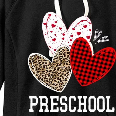 Valentines Day Hearts Leopard Red Plaid Preschool Teacher Cool Gift Women's Fleece Hoodie