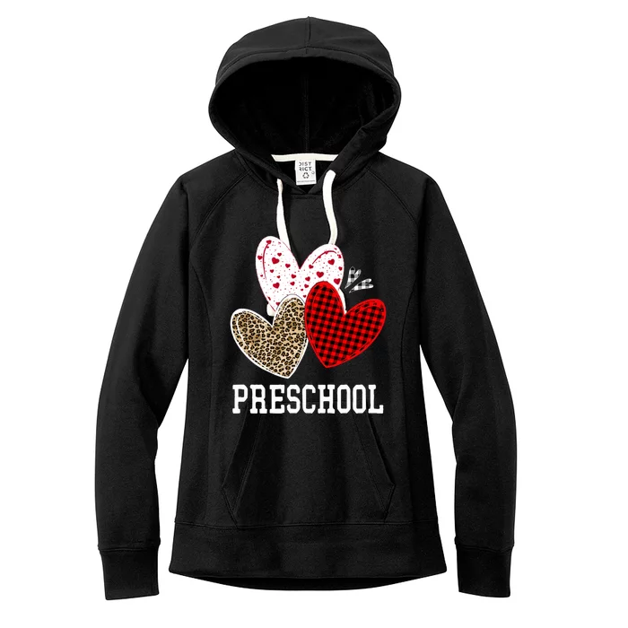 Valentines Day Hearts Leopard Red Plaid Preschool Teacher Cool Gift Women's Fleece Hoodie