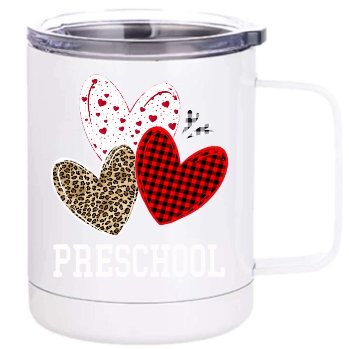 Valentines Day Hearts Leopard Red Plaid Preschool Teacher Cool Gift Front & Back 12oz Stainless Steel Tumbler Cup