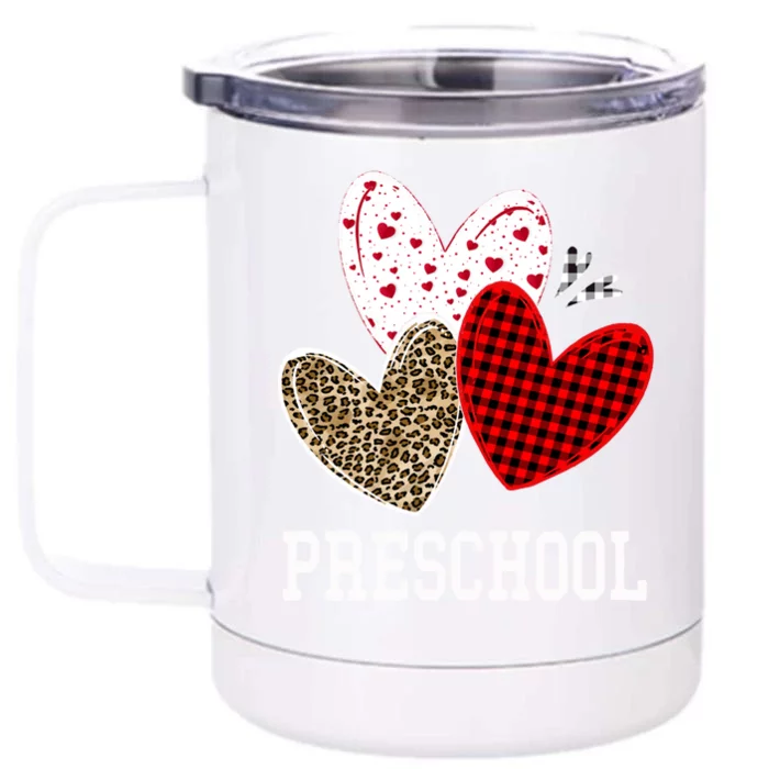 Valentines Day Hearts Leopard Red Plaid Preschool Teacher Cool Gift Front & Back 12oz Stainless Steel Tumbler Cup