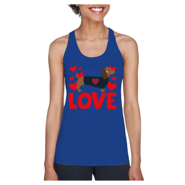 ValentineS Day Hearts Love Dachshund Animal Lovers Cool Gift Women's Racerback Tank